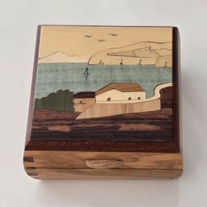 Notturno Wooden Inlay Jewelry Box with Scenic Design - Small